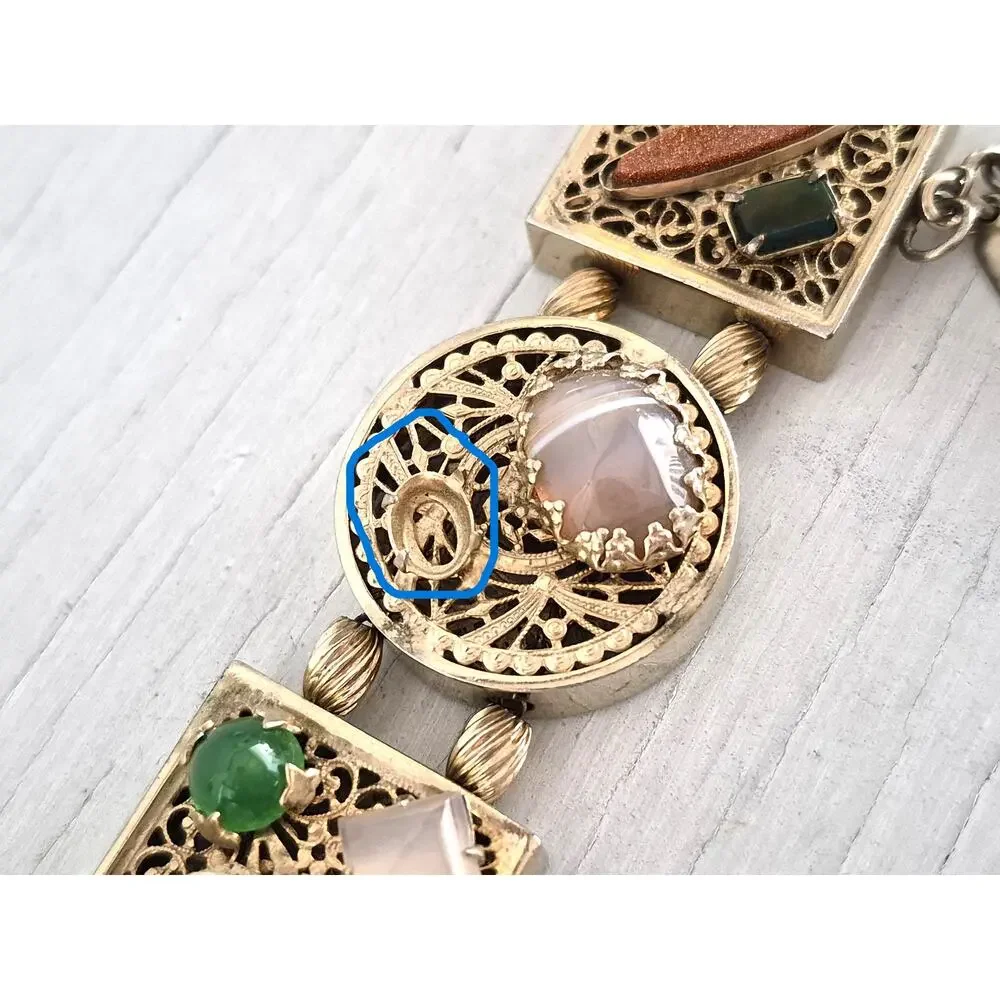 Vintage Kafin New York Chunky Ornate Multi-color Stone Panel Bracelet